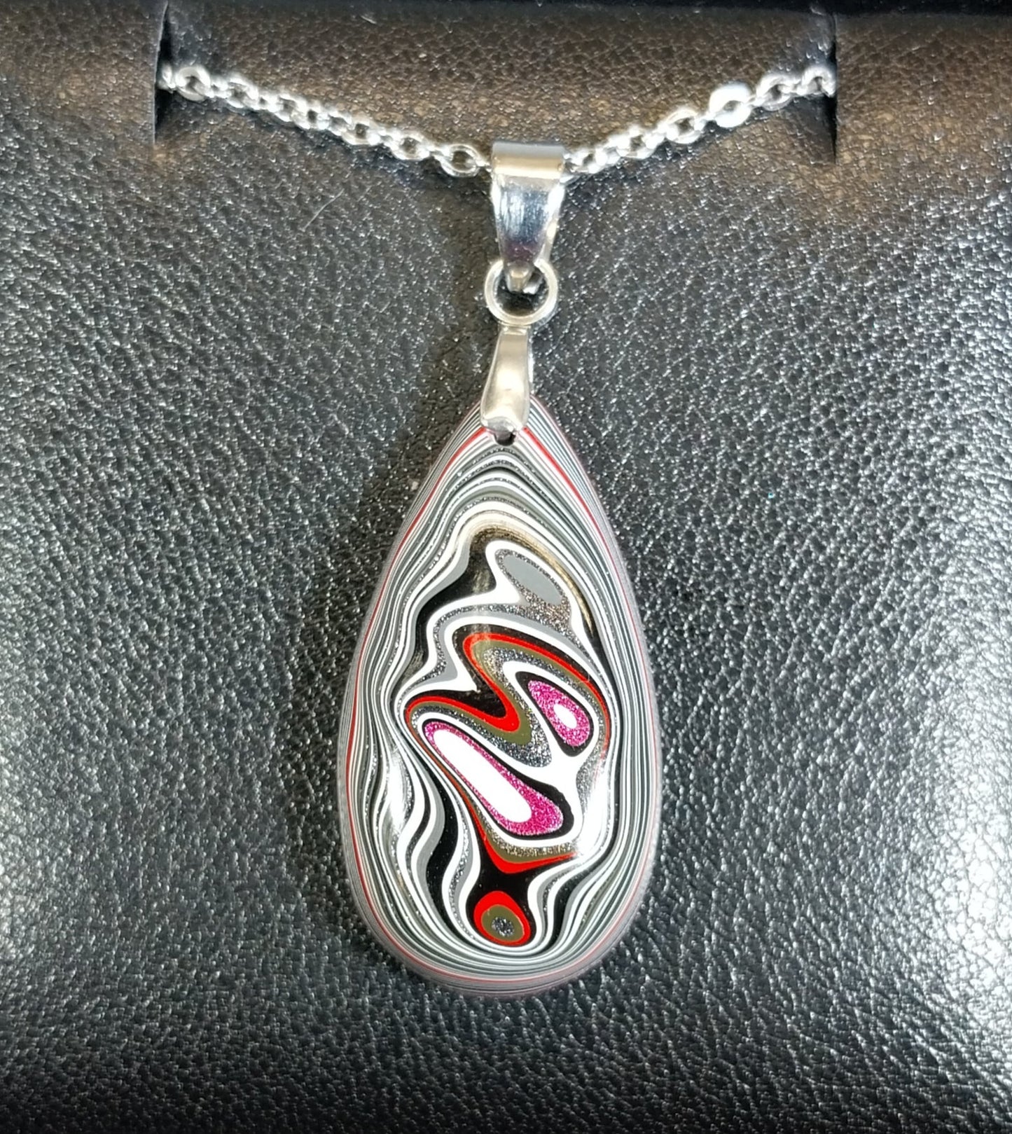 Fordite Necklace, PINK Fordite Jewelry, USA Handmade, Recycled EB91