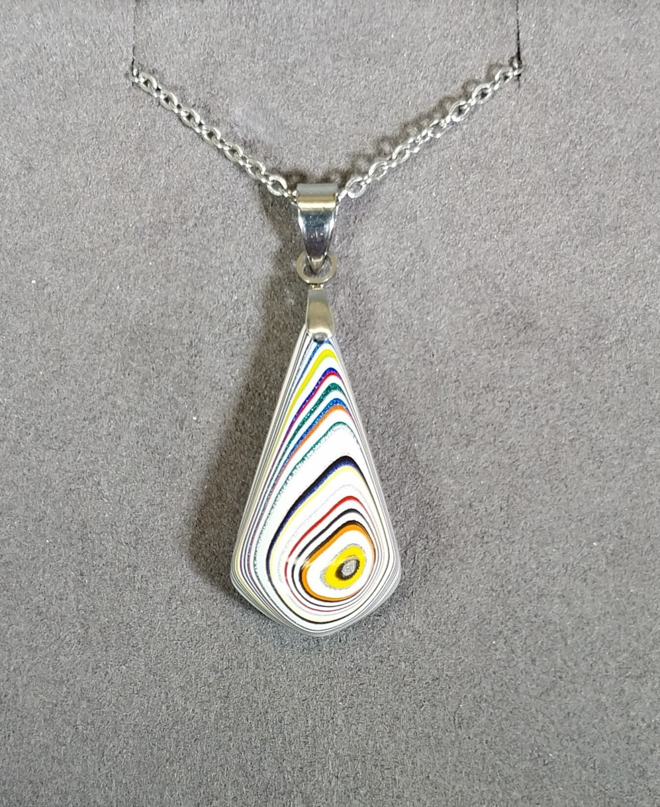 Fordite Necklace, USA Handmade, Diamond Shape, EB74