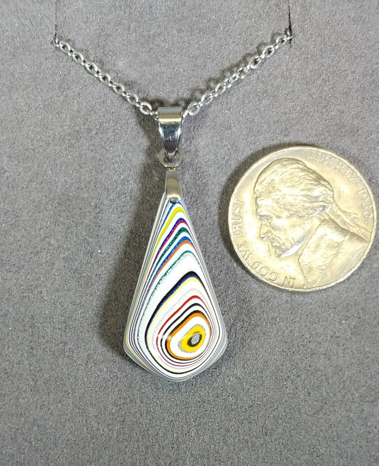 Fordite Necklace, USA Handmade, Diamond Shape, EB74