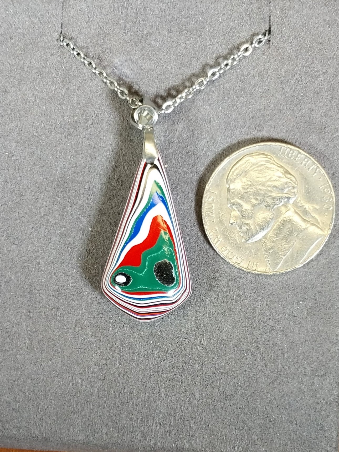 Fordite Necklace, USA Handmade, Diamond Shape, EB74