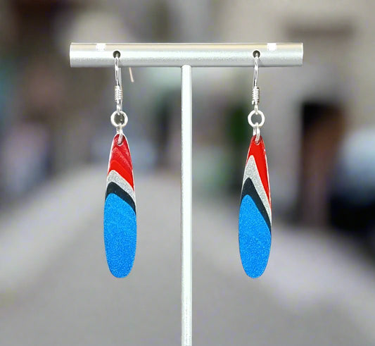 Blue and Red Fordite Earrings with Sterling Ear Wires