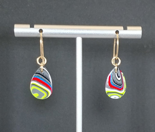 Fordite Earring, Yellow Gold Filled Ear Wires, Neon Green, Recycled, Fordite Jewelry, Fordite Dangle Earrings, Unique Earrings