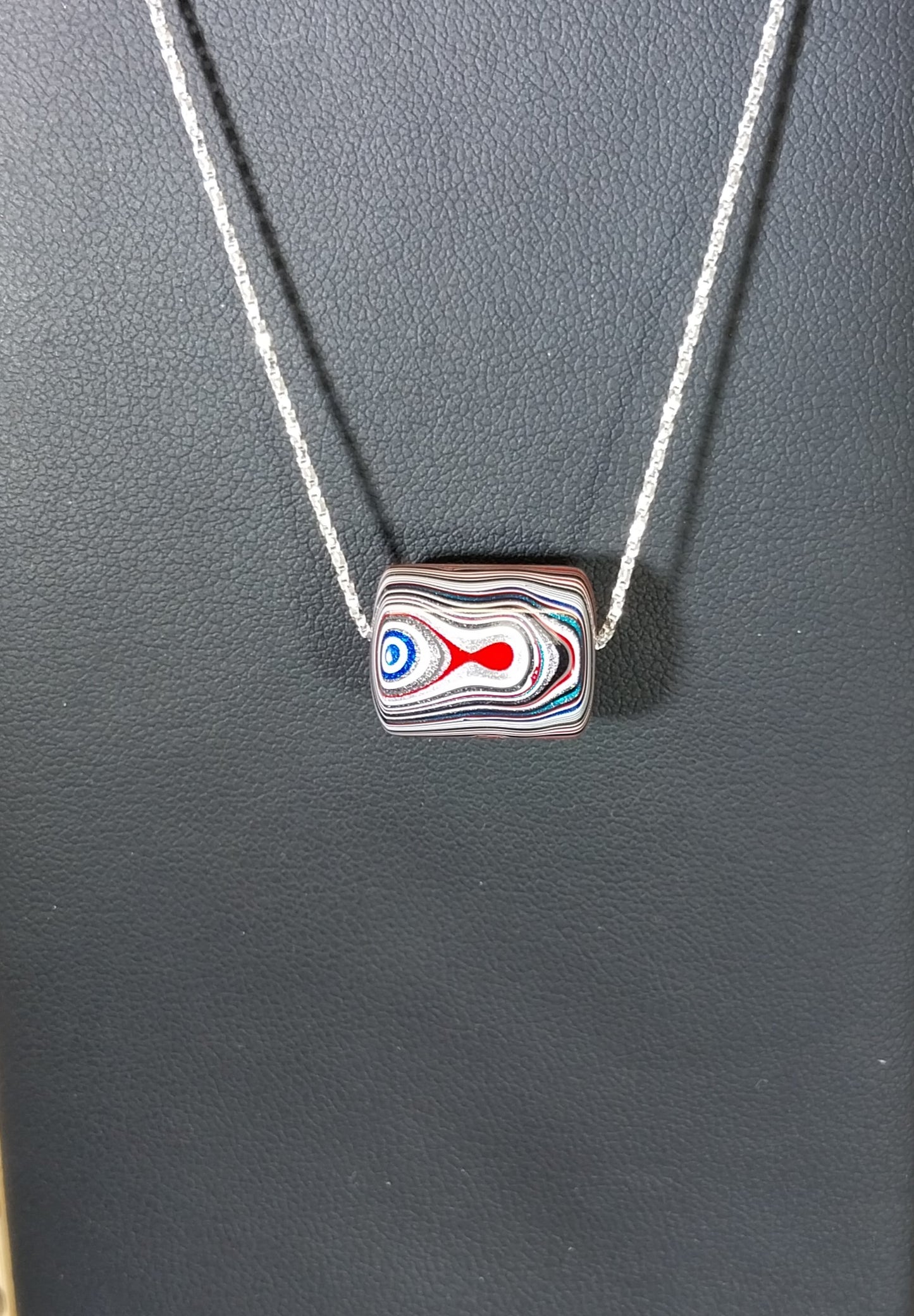 Fordite Necklace Troll Bead Style with Sterling Chain