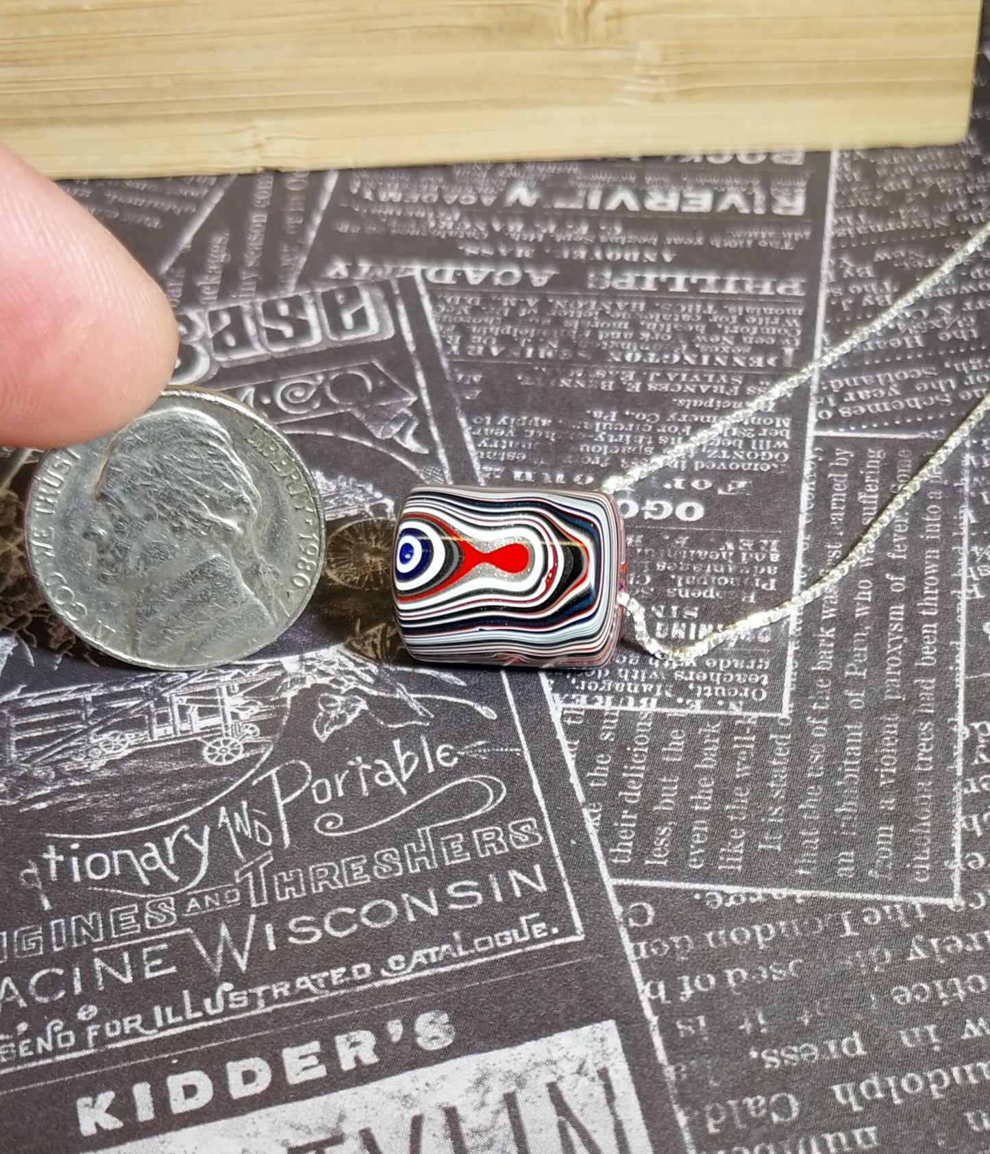 Fordite Necklace Troll Bead Style with Sterling Chain