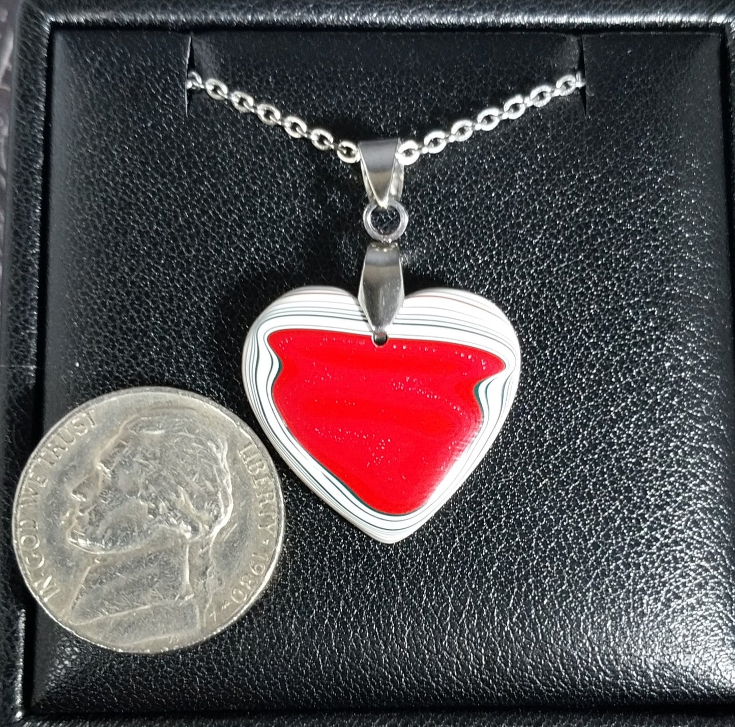 Red Fordite Heart Necklace, Semi Truck Fordite From Ohio, W/O