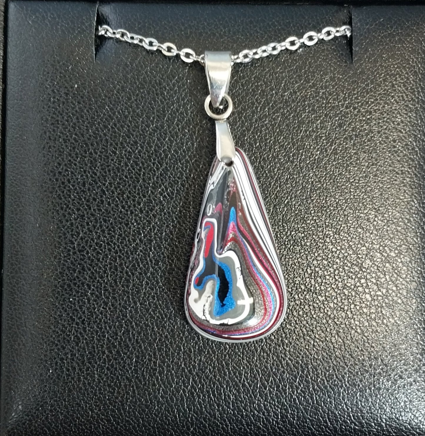 Fordite Necklace, Wranglerite Fordite, Stainless Steel Chain, W/O