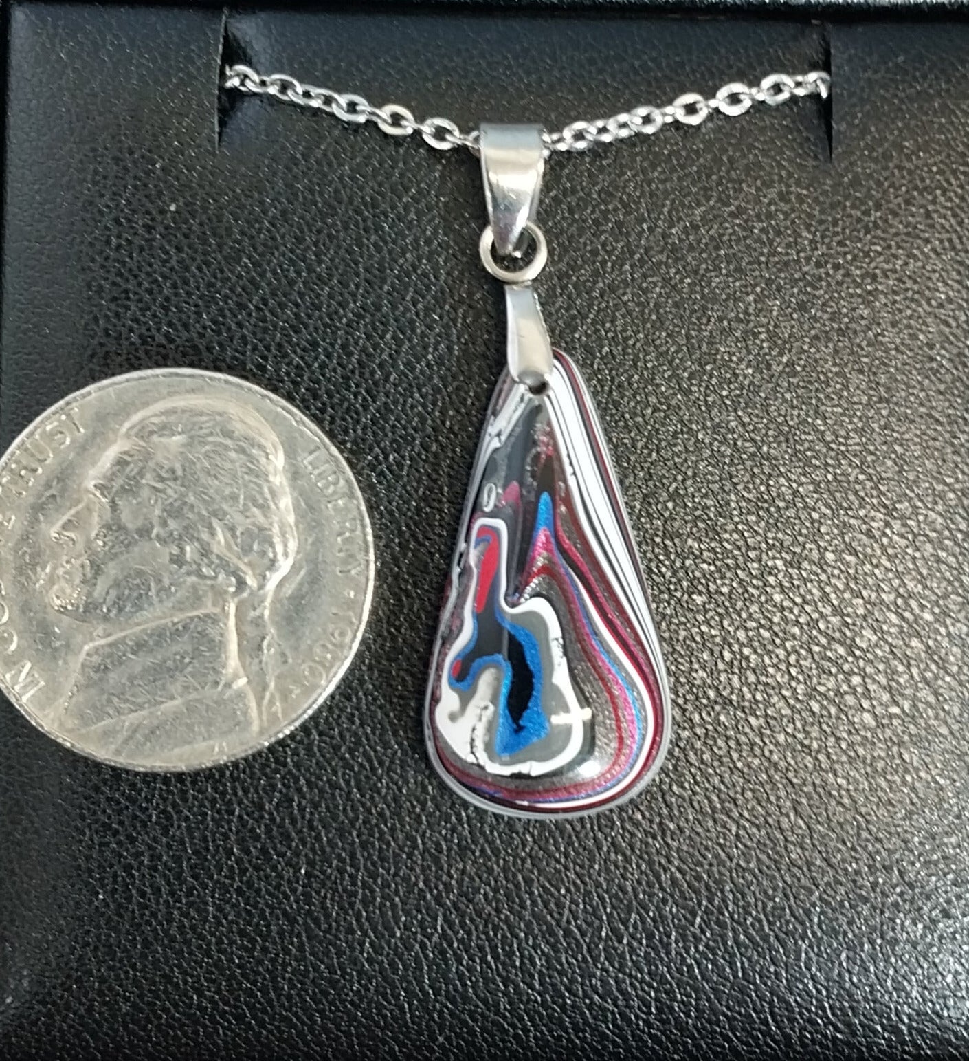 Fordite Necklace, Wranglerite Fordite, Stainless Steel Chain, W/O