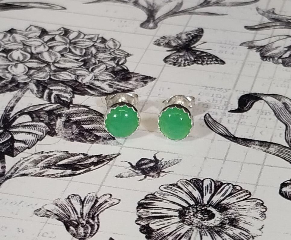 Chrysoprase Earrings in Solid Silver