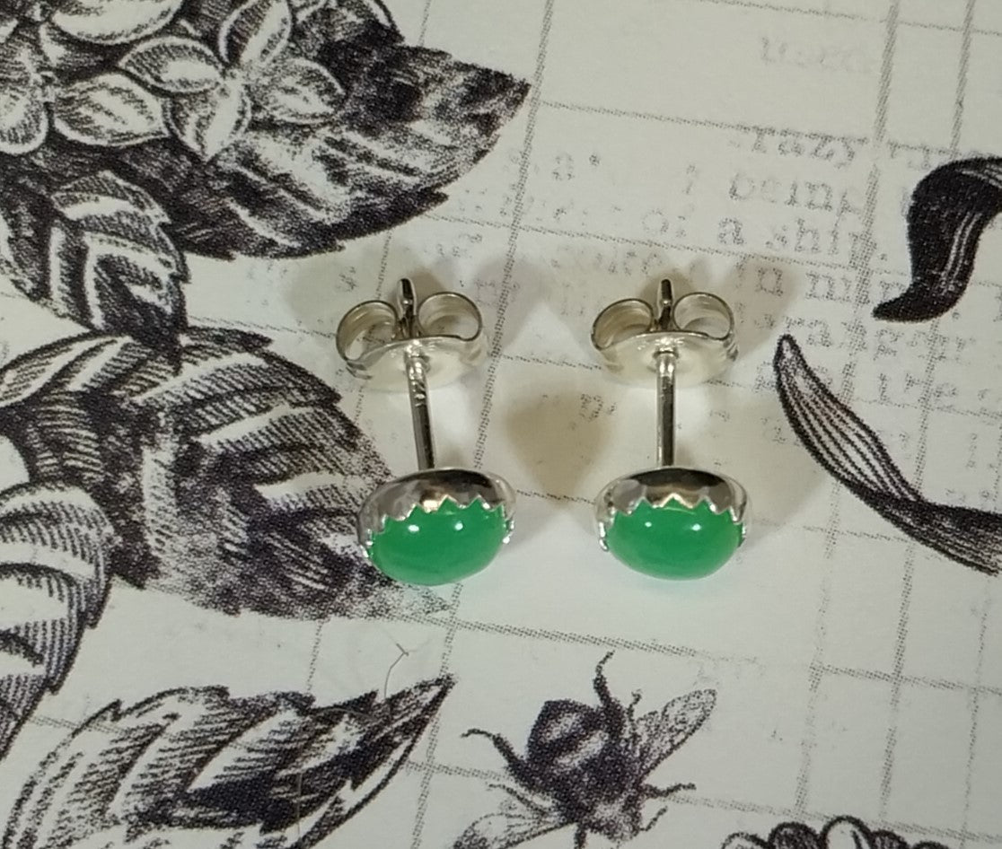 Chrysoprase Earrings in Solid Silver