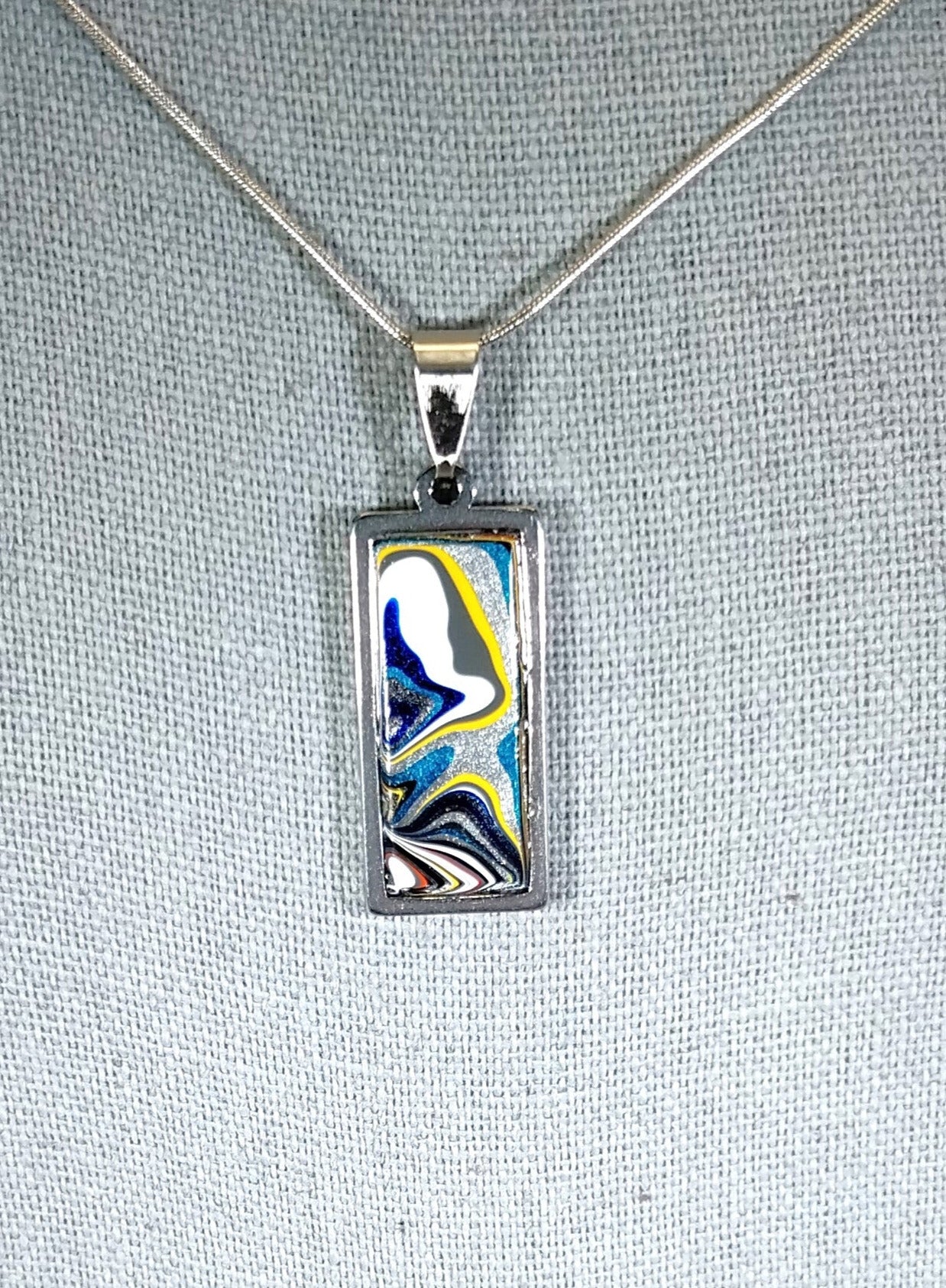 Rectangle Fordite Necklace in Stainless Steel