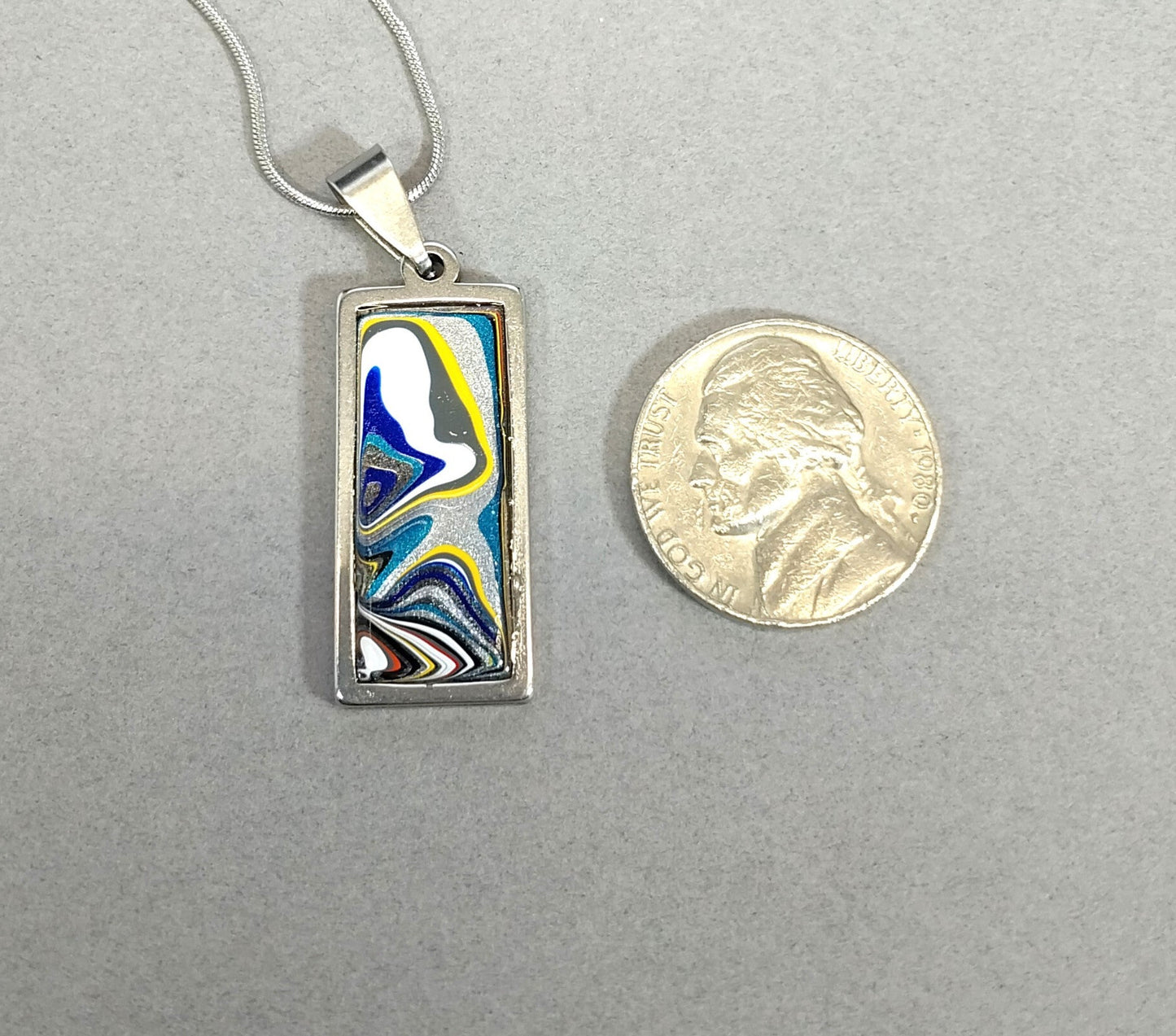 Rectangle Fordite Necklace in Stainless Steel