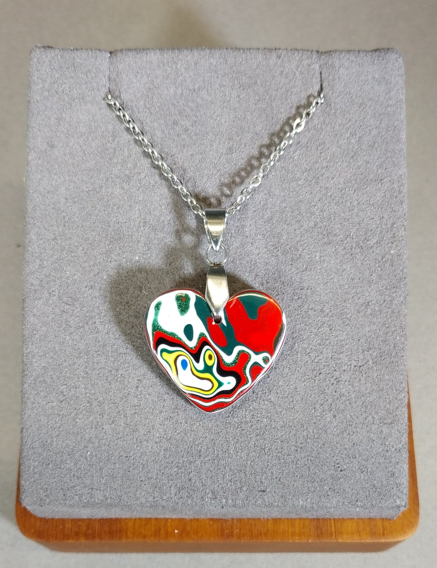 Fordite Necklace, Solid Sterling Silver Bail and Chain, Heart Necklace, Valentine Heart, Ohio Motor Agate Pendant