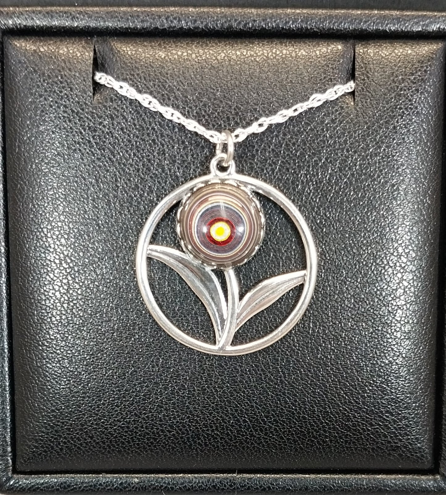 Fordite Silver Flower Necklace