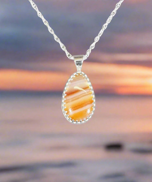 Lake Superior Agate Necklace  in Silver with Beautiful Color, Treat Yourself!