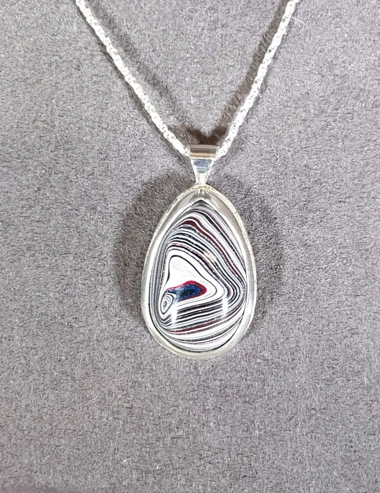 Fordite Necklace with Michigan Sourced Fordite in Solid Sterling Silver