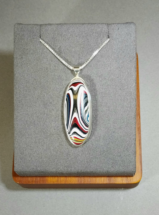 Fordite Necklace in Solid Sterling Silver a Larger Piece of Ohio Motor Agate