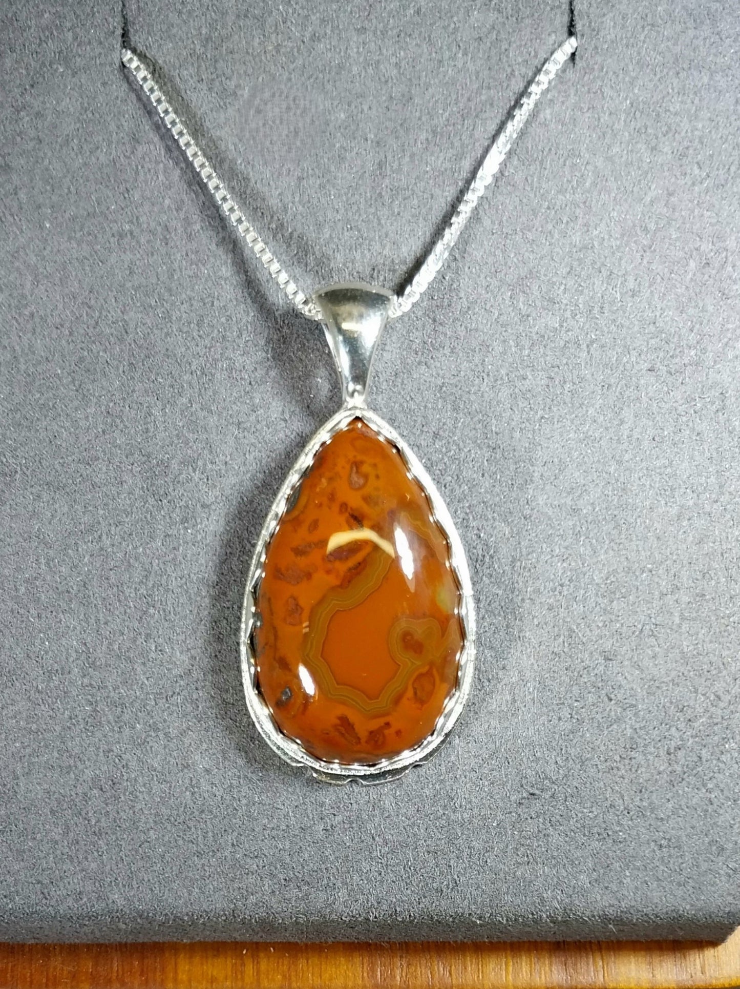 Deep Orange Lake Superior Agate Necklace in Solid Silver a Larger Agate Piece