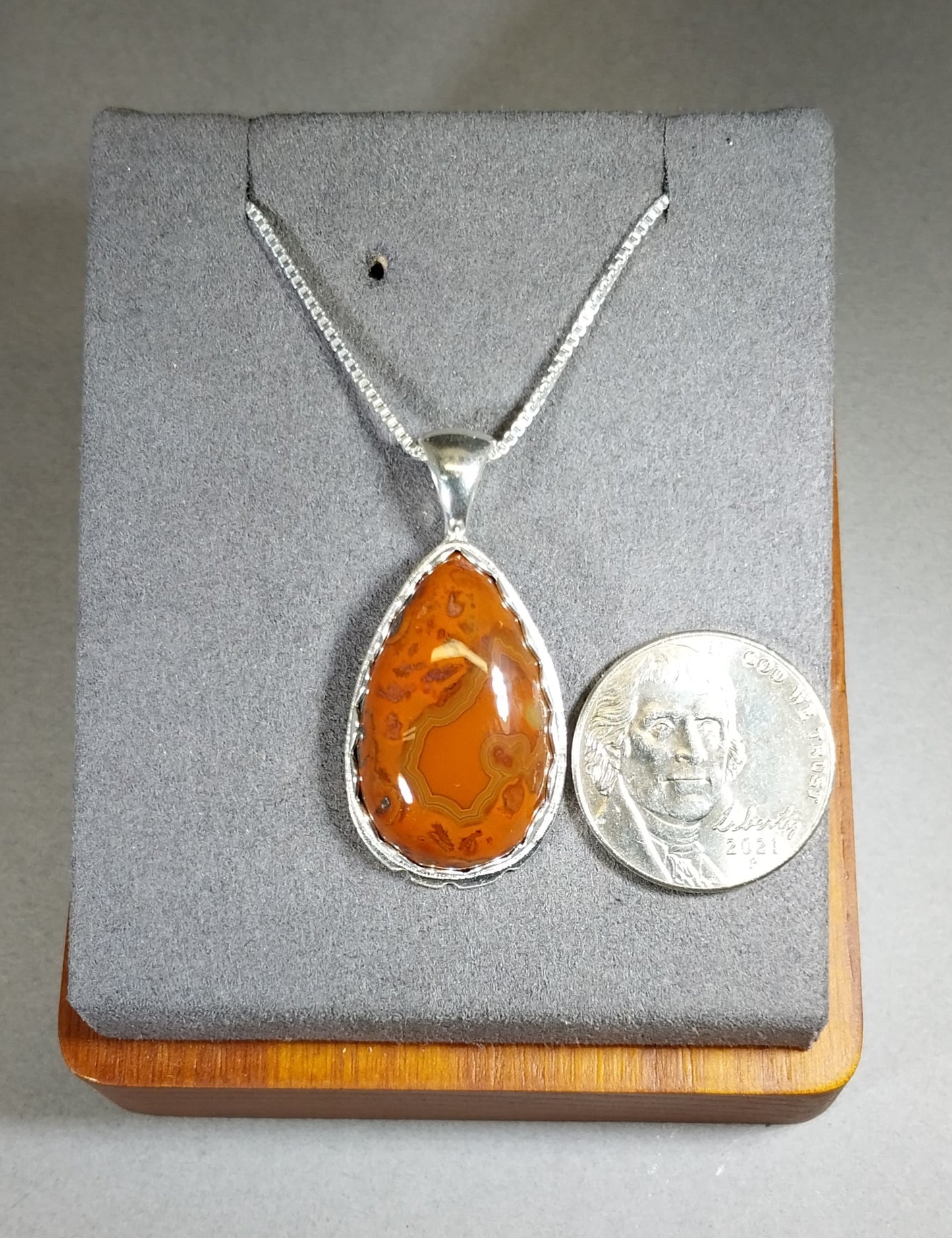 Deep Orange Lake Superior Agate Necklace in Solid Silver a Larger Agate Piece