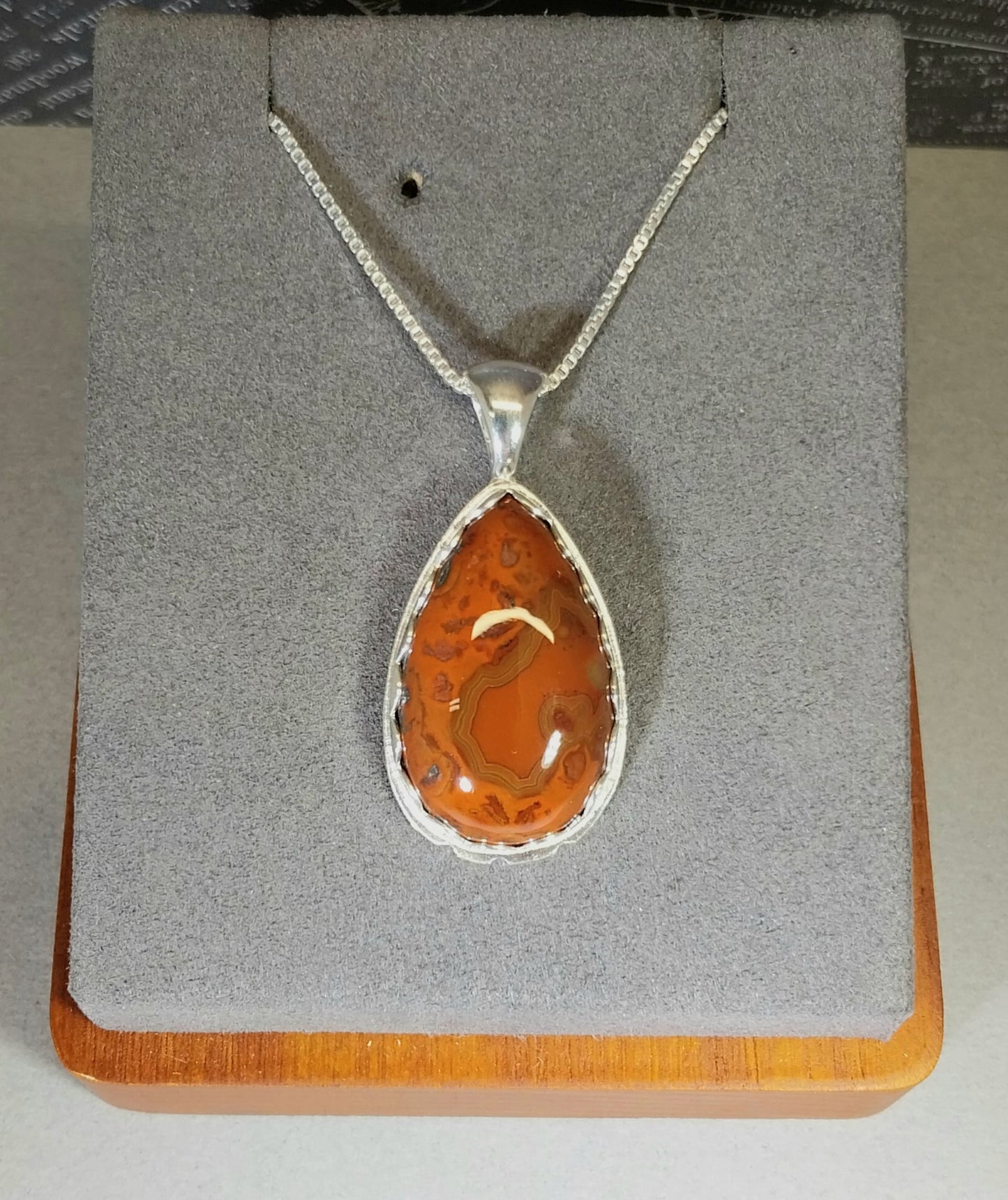 Deep Orange Lake Superior Agate Necklace in Solid Silver a Larger Agate Piece