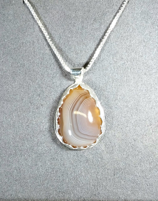 Lake Superior Agate Necklace, Solid Sterling Silver, Wisconsin Found