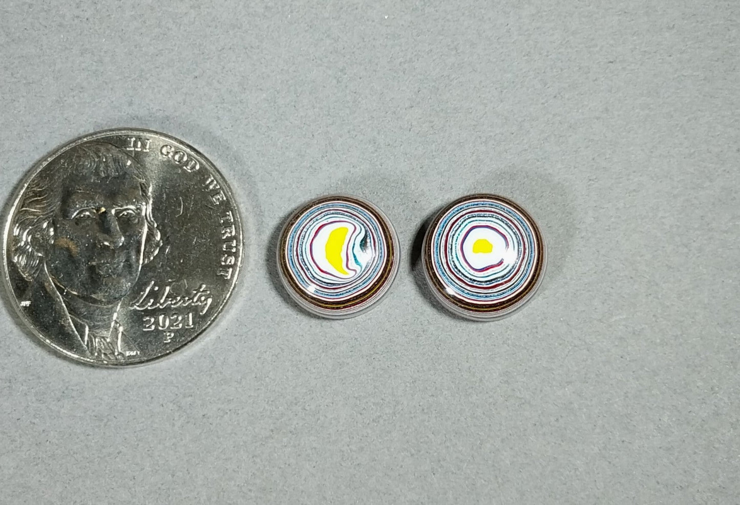 Fordite Cabochons, Pair of Round Stones for Earrings or Rings