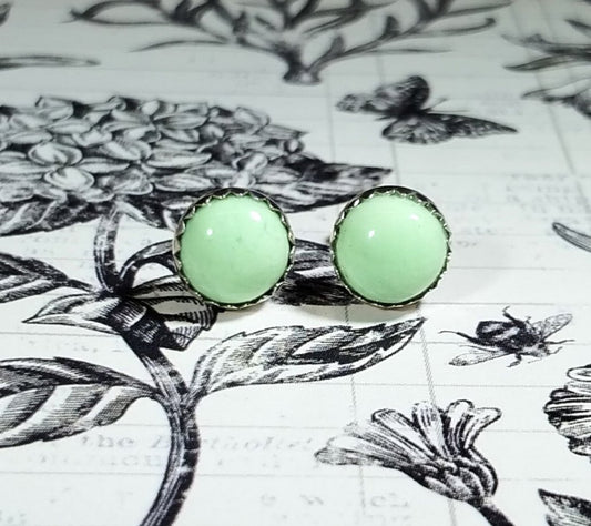 Chrysoprase Earrings, Natural Lime Green Color, in Sterling Silver