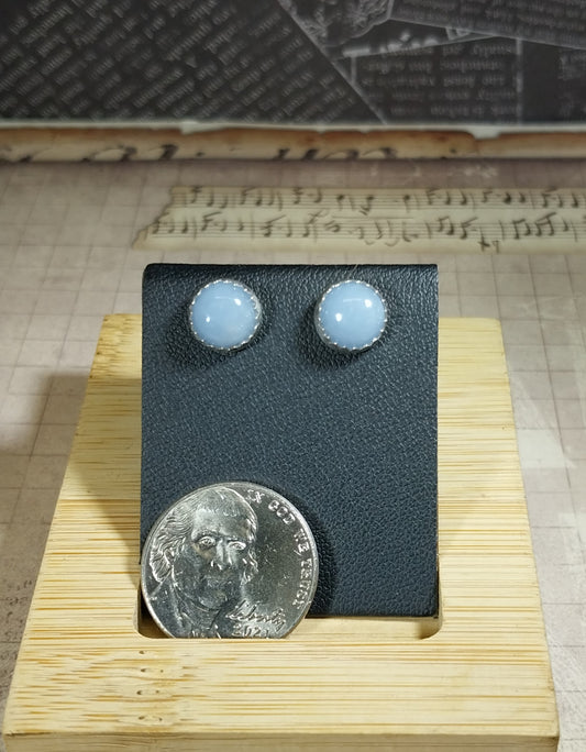 Angelite Silver Stud Earrings, Wisconsin Artist HandMade, Angelite Studs