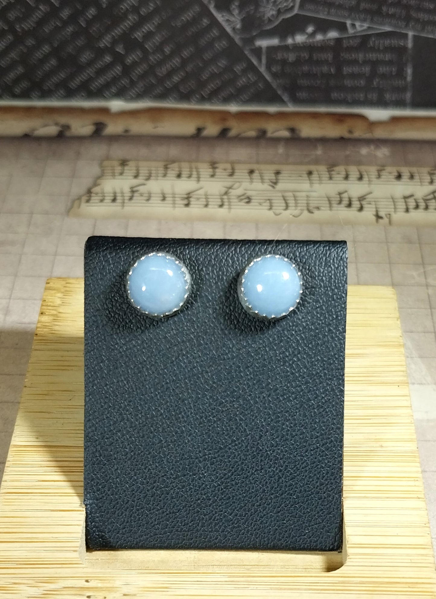 Angelite Silver Stud Earrings, Wisconsin Artist HandMade, Angelite Studs