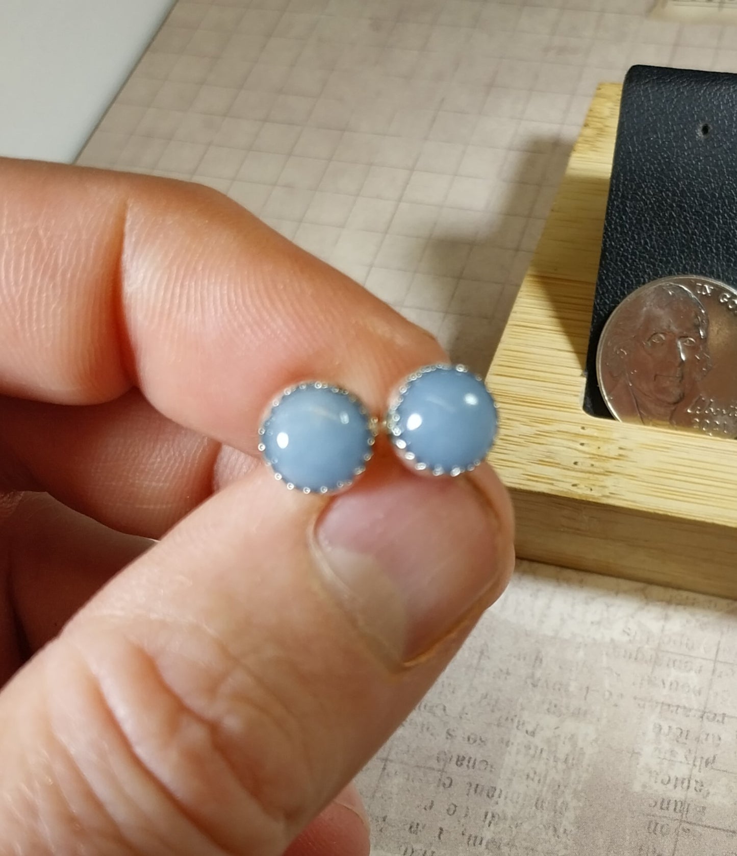 Angelite Silver Stud Earrings, Wisconsin Artist HandMade, Angelite Studs