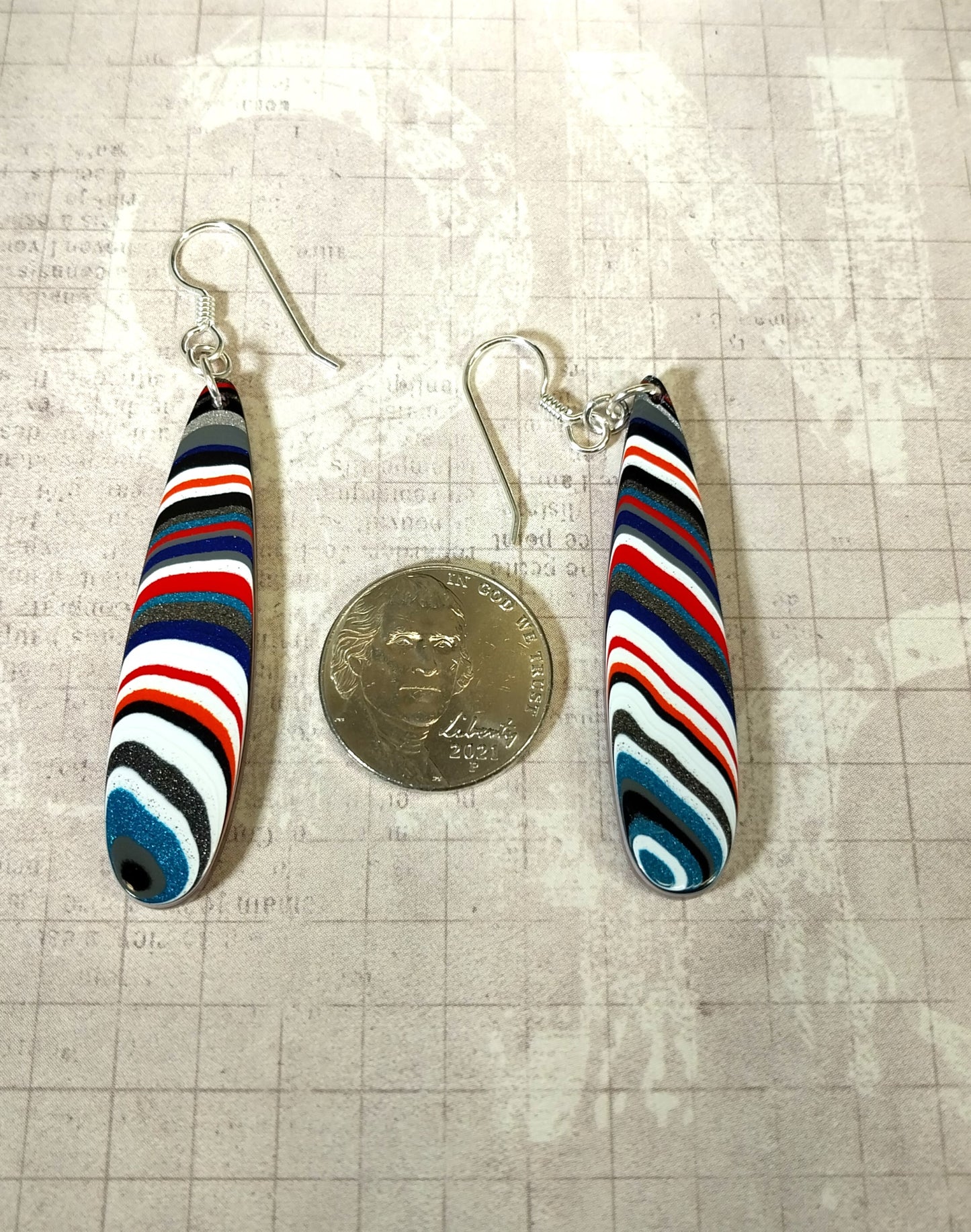 Long Fire Engine Red Fordite Teardrop Earrings