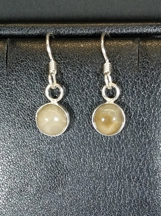 Petoskey Stone Earrings Little Domed Round Stones in Solid Sterling Silver