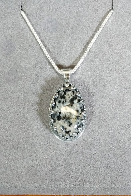 Yooper Stone Necklace in Solid Silver with Pine Forest Textured Back