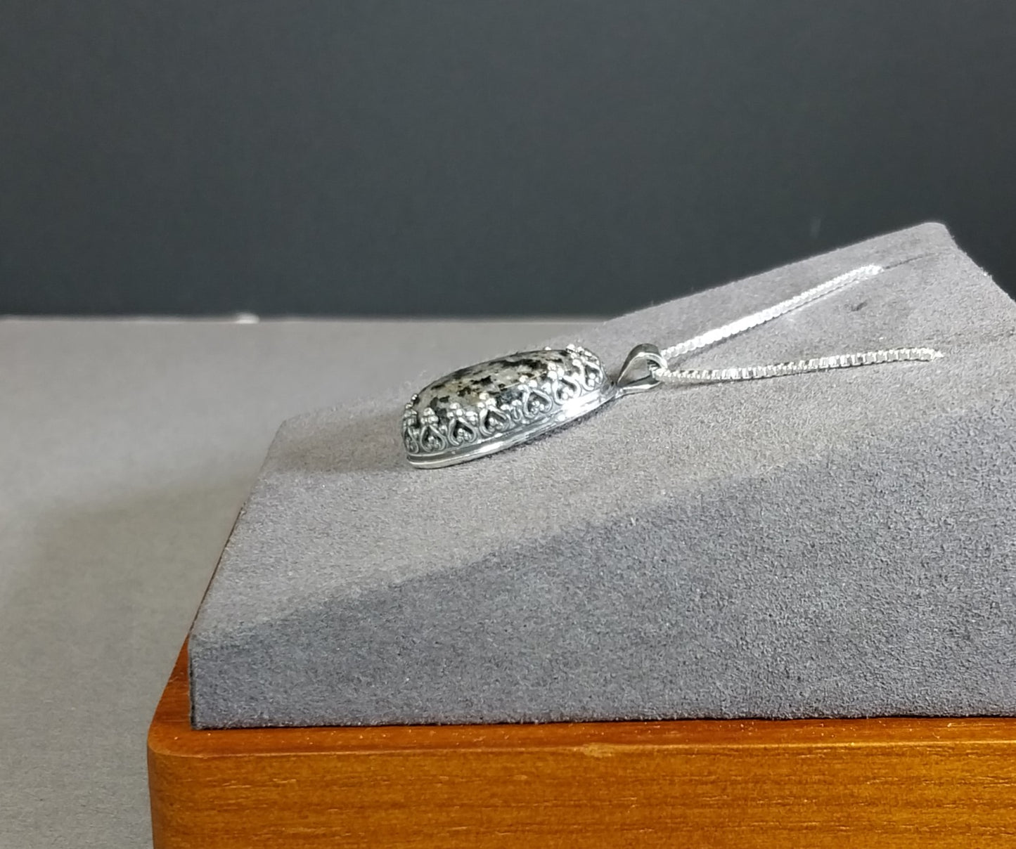 Yooper Stone Necklace in Solid Silver with Pine Forest Textured Back