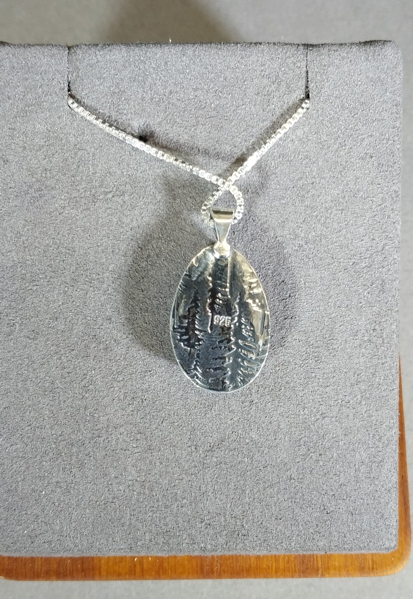 Yooper Stone Necklace in Solid Silver with Pine Forest Textured Back