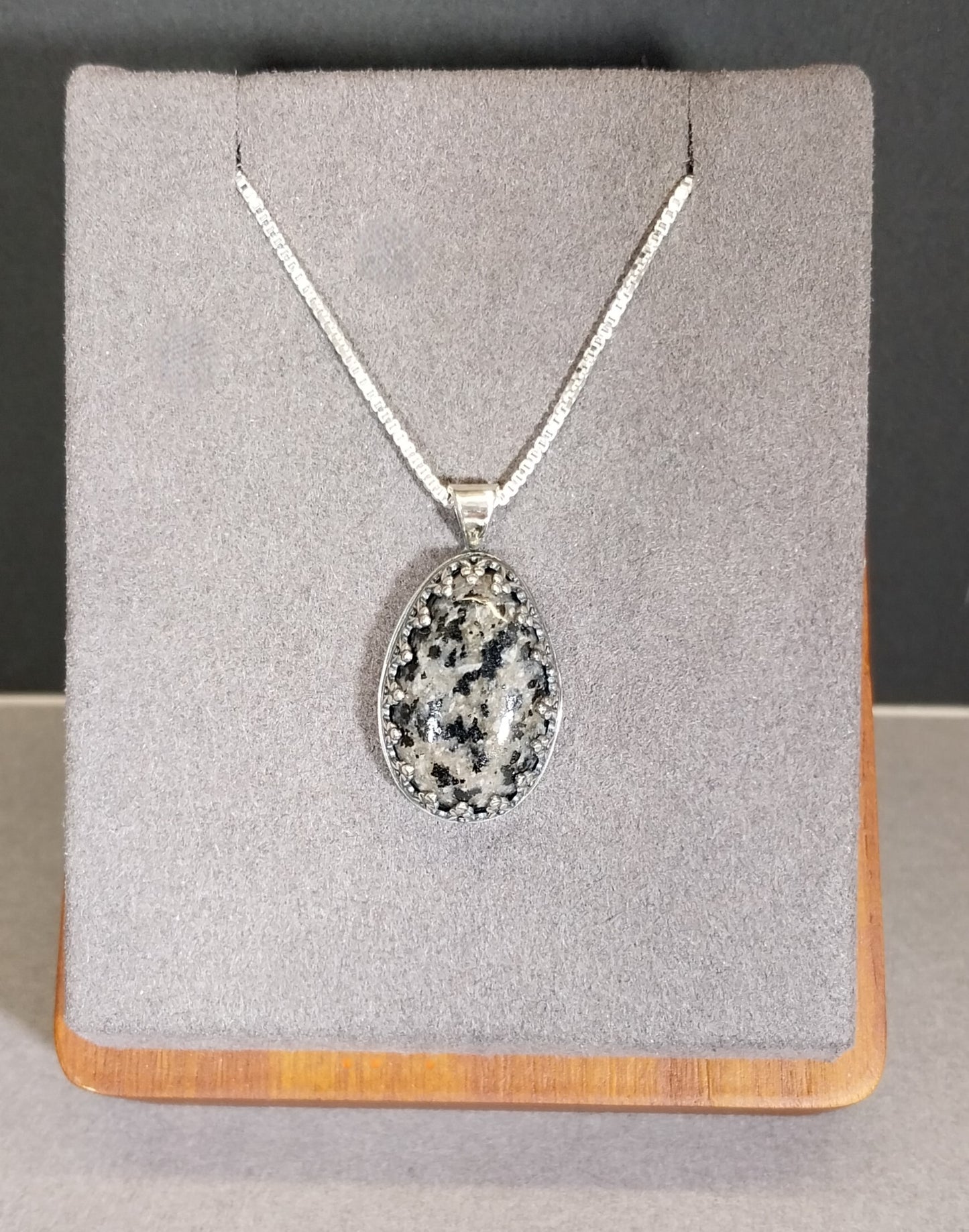 Yooper Stone Necklace in Solid Silver with Pine Forest Textured Back