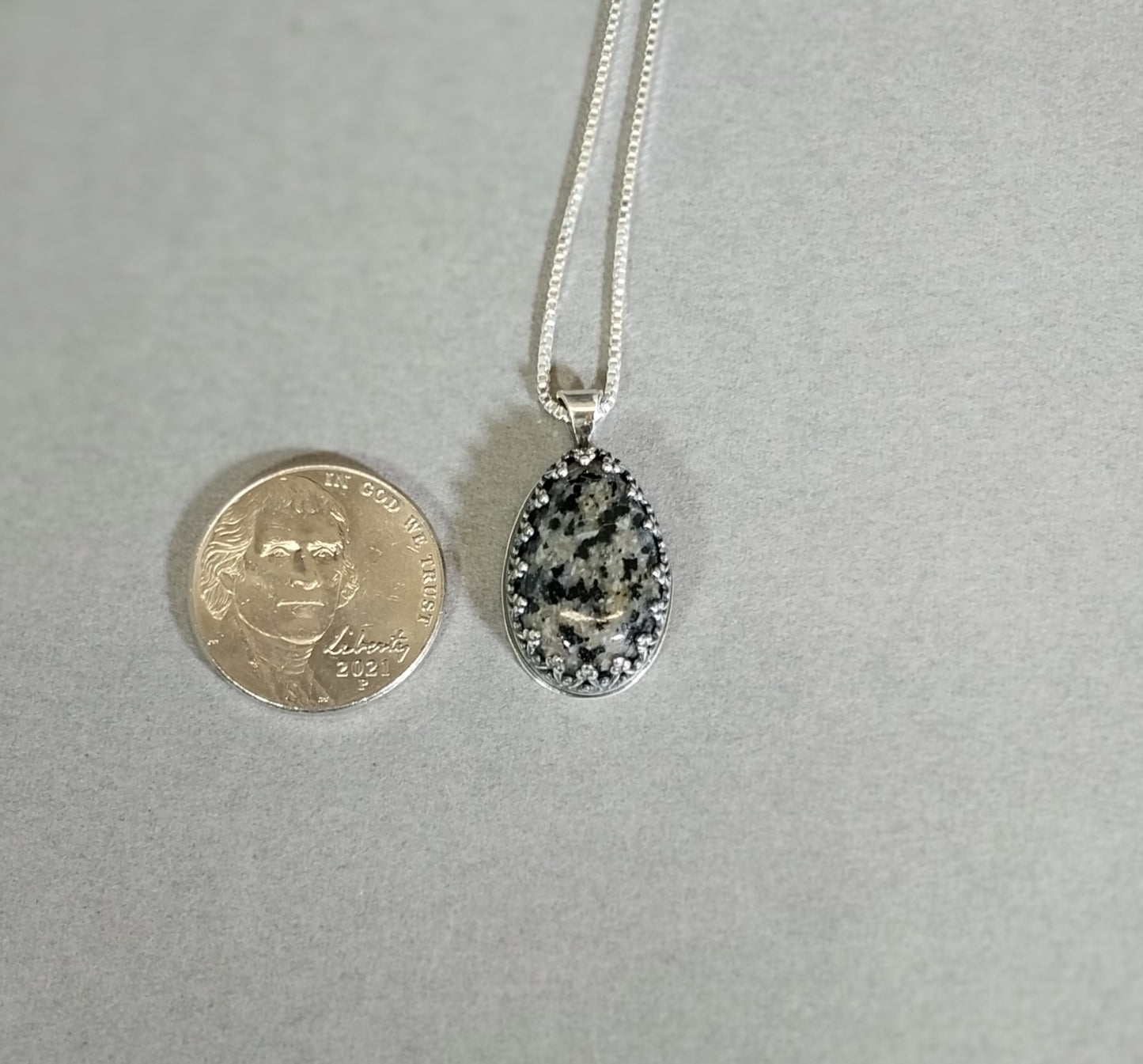 Yooper Stone Necklace in Solid Silver with Pine Forest Textured Back