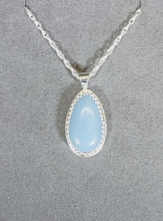 Angelite Necklace in Solid Silver with Textured Back