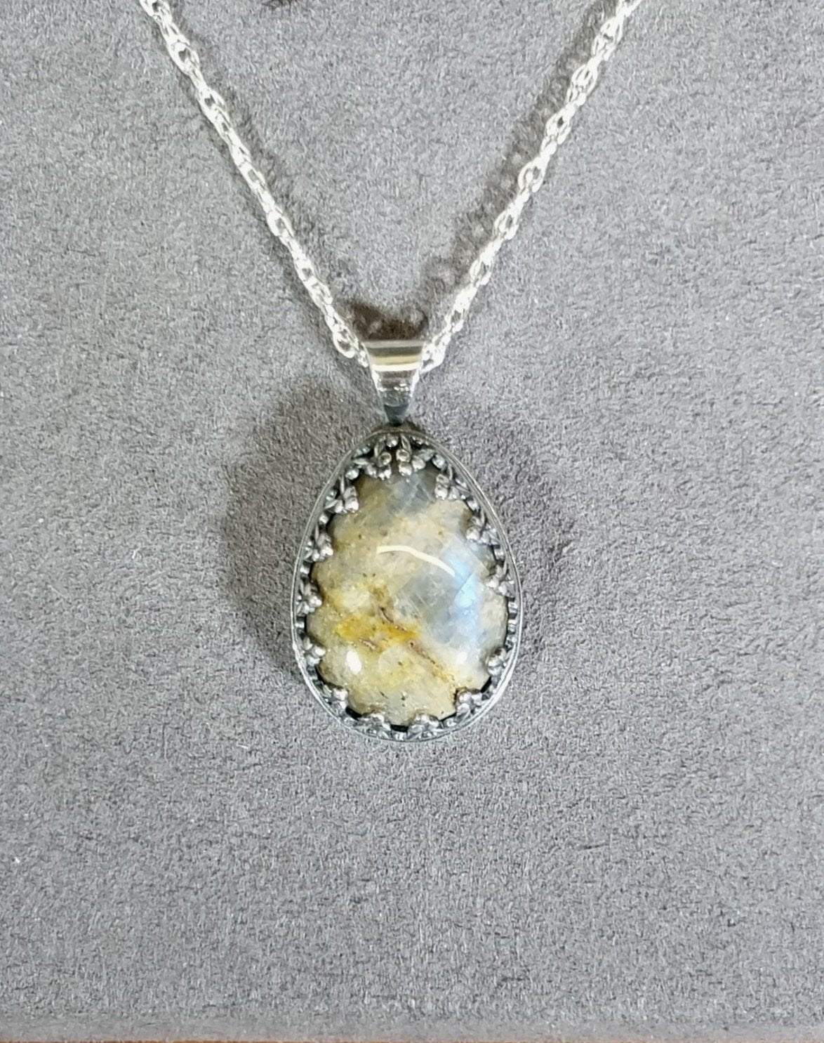 Wisconsin Moonstone Necklace in Solid Sterling Silver