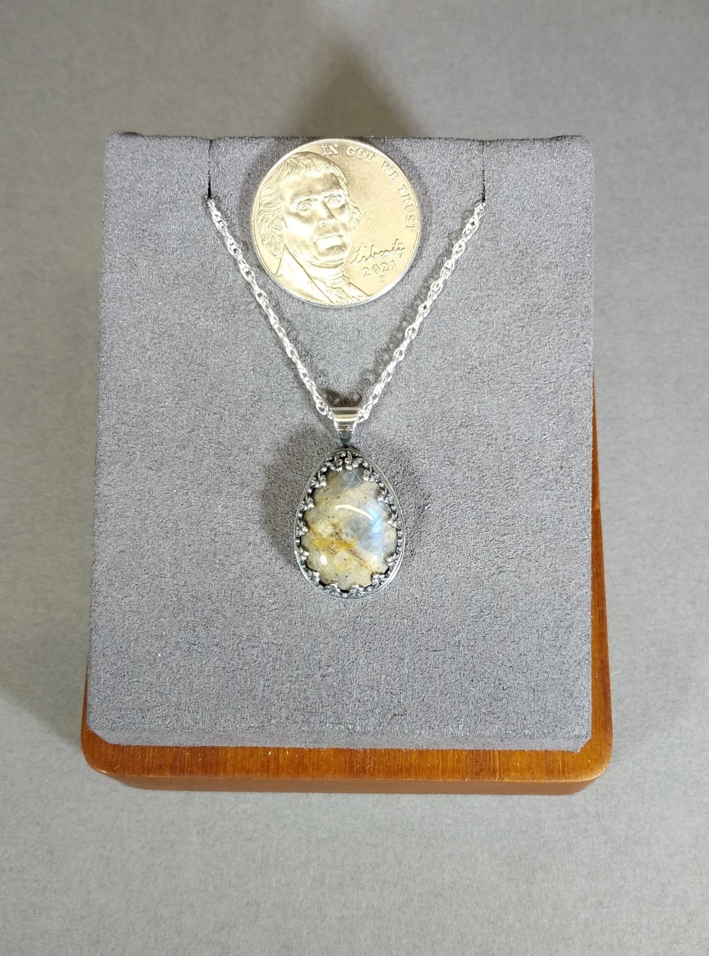 Wisconsin Moonstone Necklace in Solid Sterling Silver