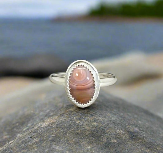 Lake Superior Agate Ring, Size 7, Solid Sterling, Eye Agate