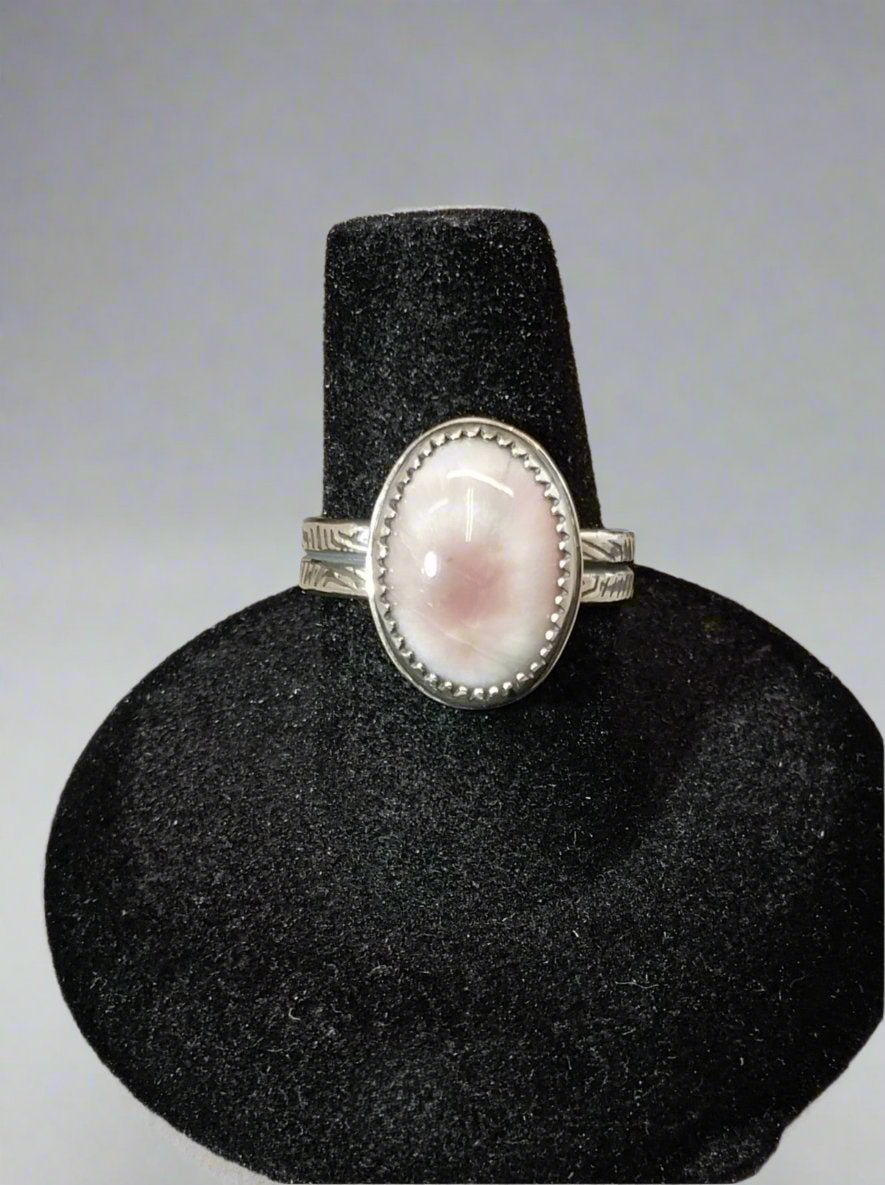 Pink Prehnite Ring Sterling Silver with Adjustable Band