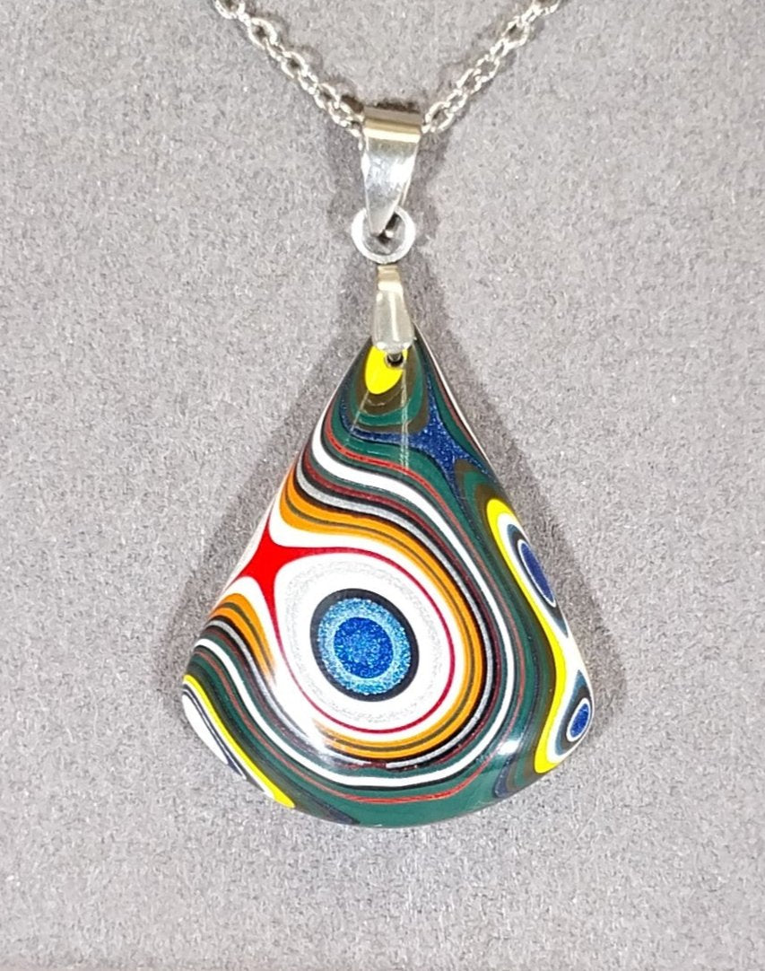 Fordite Necklace in Domed Fan Incredible Piece