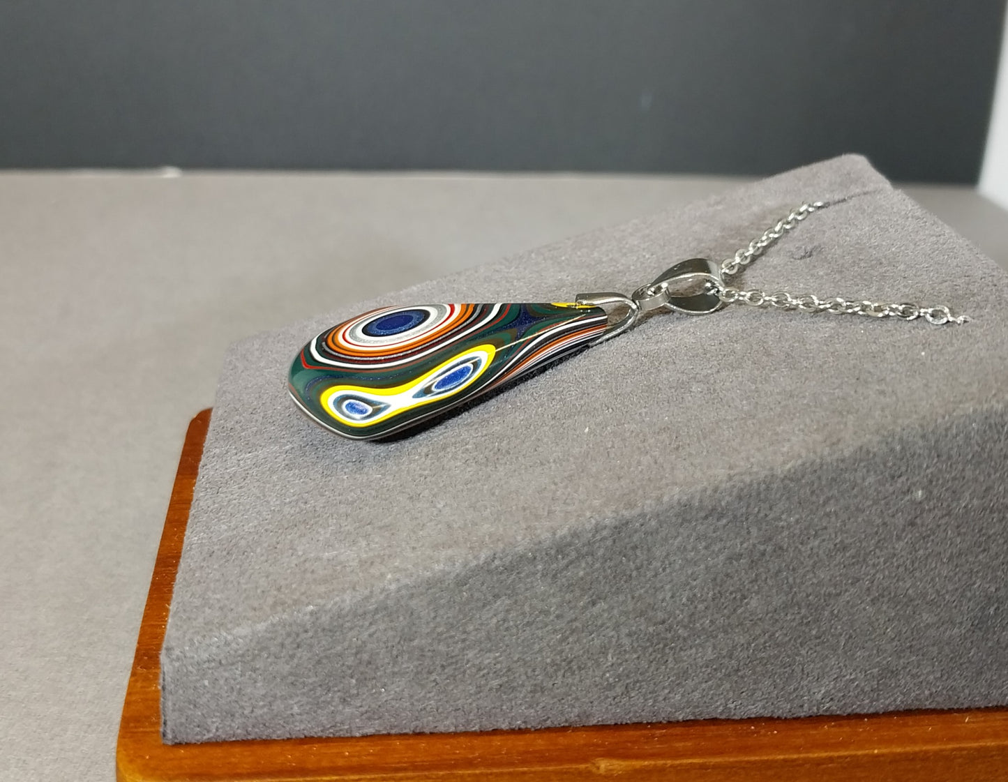 Fordite Necklace in Domed Fan Incredible Piece