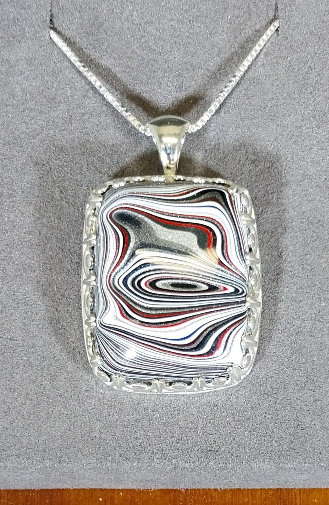 Large Michigan Fordite Necklace, Solid Silver