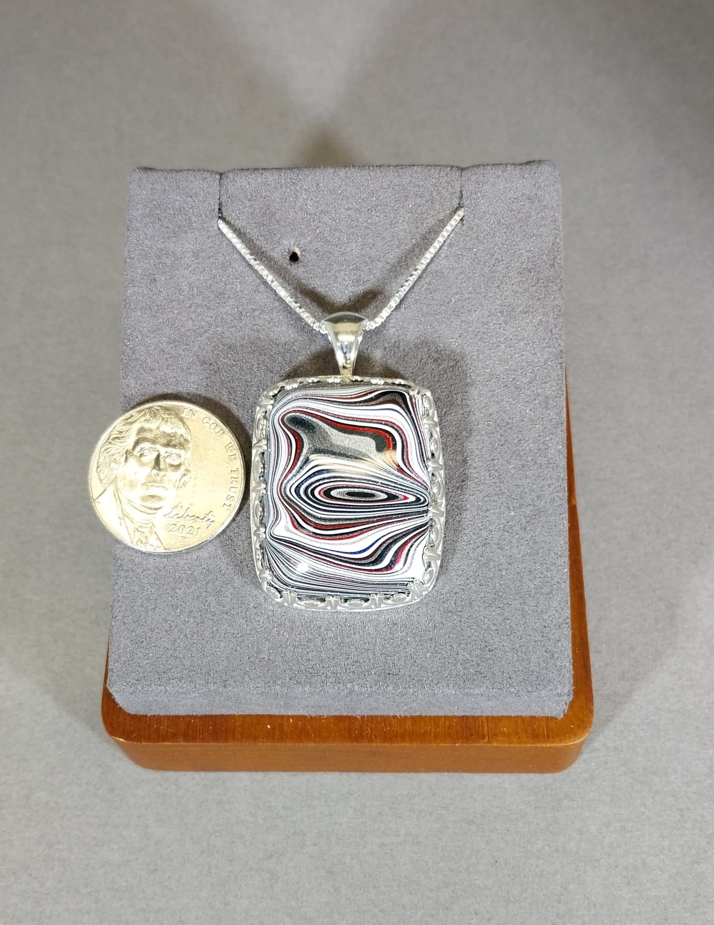 Large Michigan Fordite Necklace, Solid Silver