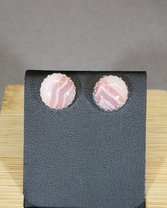 Laguna Agate Silver Stud Earrings, Natural Pink Agate Earring, Agate Silver Earrings, Premium Agate Earring