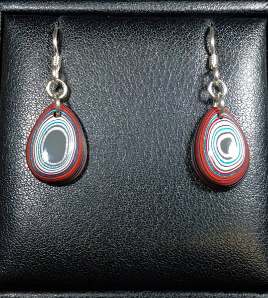 Fordite Earring Little Domed Teardrops with Sterling Silver