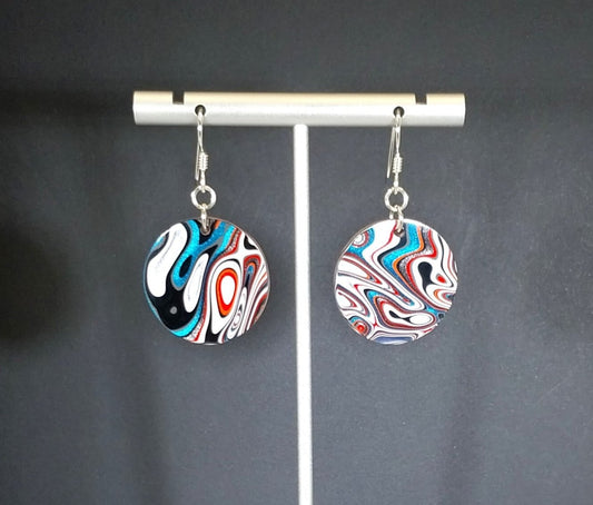 Large Fordite Circle Drop Earrings, Fordite Earrings