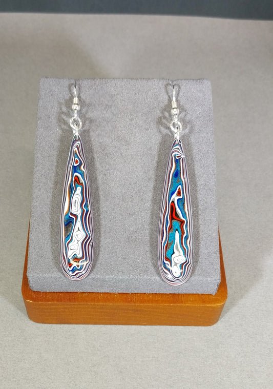 Large Domed Teardrop Fordite Earrings, Solid Sterling Silver