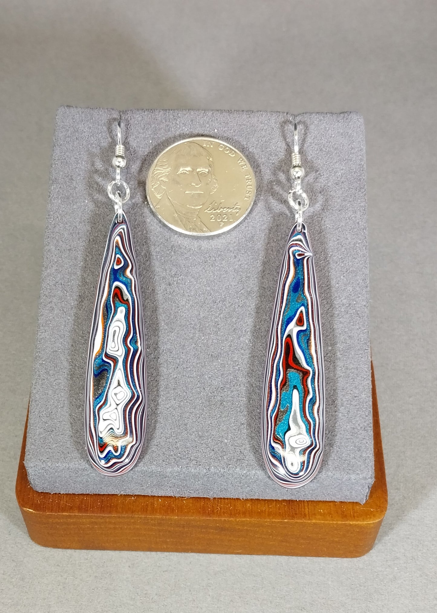 Large Domed Teardrop Fordite Earrings, Solid Sterling Silver